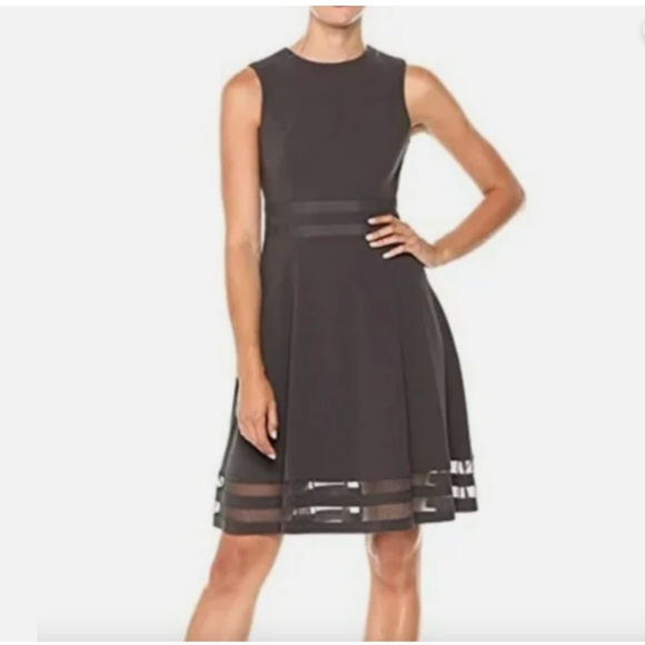 Calvin Klein Womens 4 Gray Dress fit n flare with tags Sheer hem - Picture 1 of 5